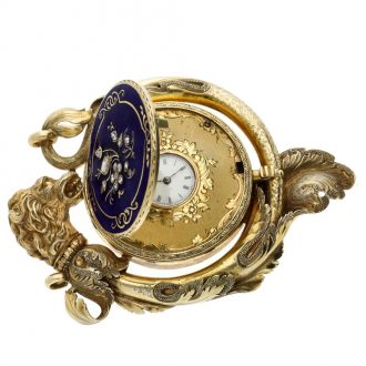 Swiss yellow gold, enamel, and diamond set watch Circa 1860