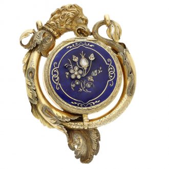 Swiss yellow gold, enamel, and diamond set watch Circa 1860