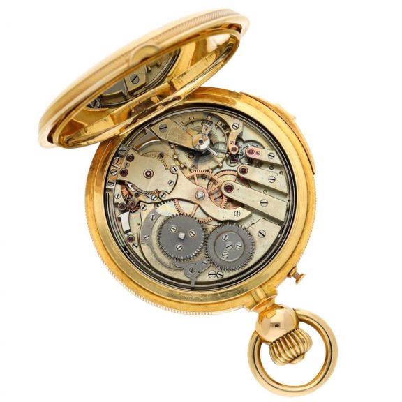 Swiss yellow gold minute repeating hunting cased watch Circa 1875 Swiss yellow gold minute repeating hunting cased watch Circa 1875