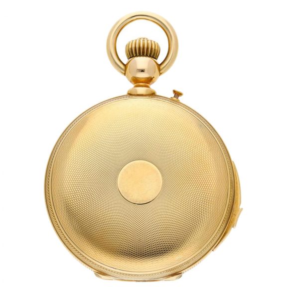 Swiss yellow gold minute repeating hunting cased watch Circa 1875 Swiss yellow gold minute repeating hunting cased watch Circa 1875