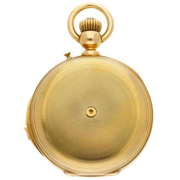 Swiss yellow gold minute repeating hunting cased watch Circa 1875 Swiss yellow gold minute repeating hunting cased watch Circa 1875