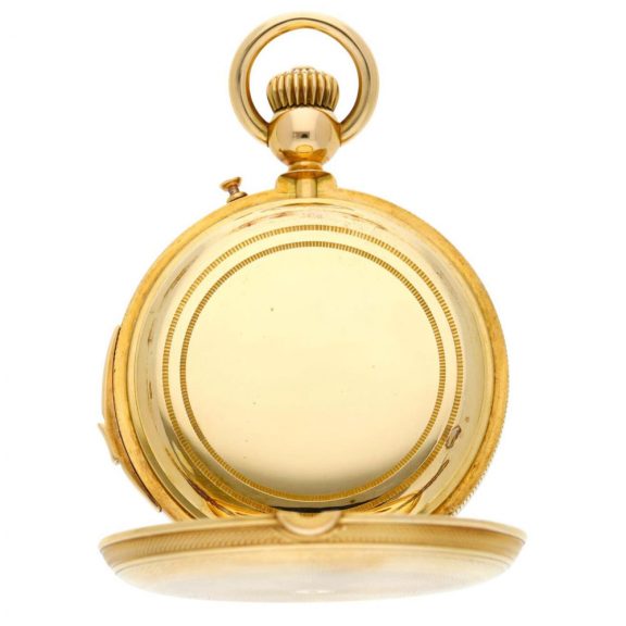 Swiss yellow gold minute repeating hunting cased watch Circa 1875 Swiss yellow gold minute repeating hunting cased watch Circa 1875