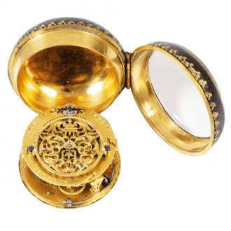 French leather covered gilt brass single hand oignon watch Circa 1700