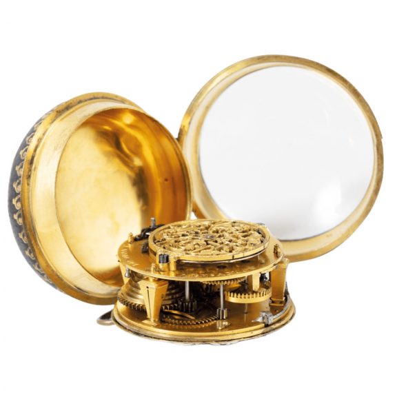 French leather covered gilt brass single hand oignon watch Circa 1700 French leather covered gilt brass single hand oignon watch Circa 1700