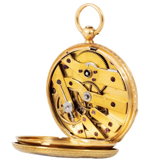 Swiss 18K gold and enamel lady's pocket watch Circa 1875 Swiss 18K gold and enamel lady's pocket watch Circa 1875