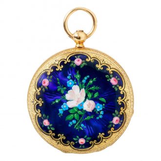 Swiss 18K gold and enamel lady's pocket watch Circa 1875