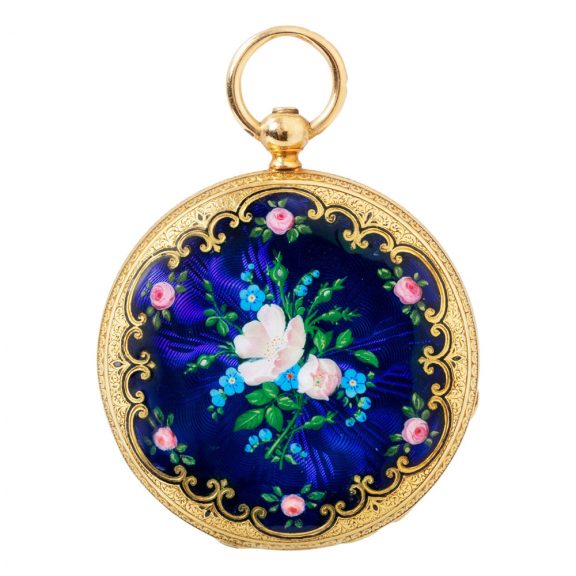 Swiss 18K gold and enamel lady's pocket watch Circa 1875