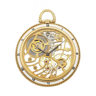 Swiss gold and enamel skeletonized keyless watch Circa 1980