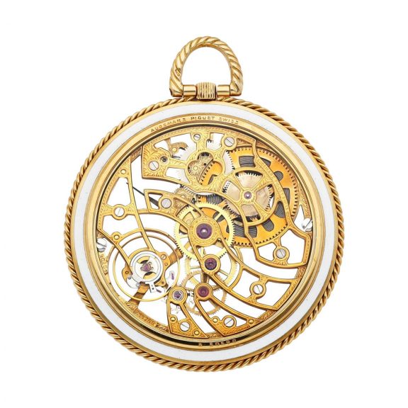 Swiss gold and enamel skeletonized keyless watch Circa 1980 Swiss gold and enamel skeletonized keyless watch Circa 1980