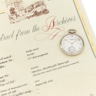Swiss white gold open faced Murat style pocket watch Circa 1929