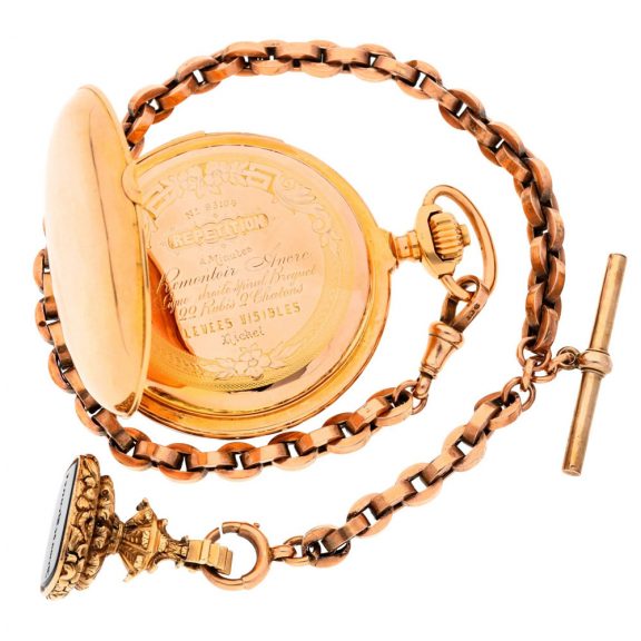 Swiss hunting cased minute repeating keyless lever watch Circa 1890 Swiss hunting cased minute repeating keyless lever watch Circa 1890
