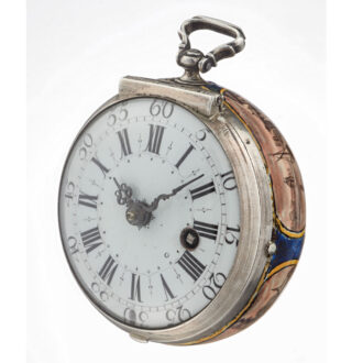 An early enamel verge pocket watch in a silver case Circa 1700 An early enamel verge pocket watch in a silver case Circa 1700
