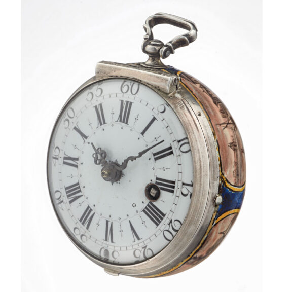 An early enamel verge pocket watch in a silver case Circa 1700 An early enamel verge pocket watch in a silver case Circa 1700