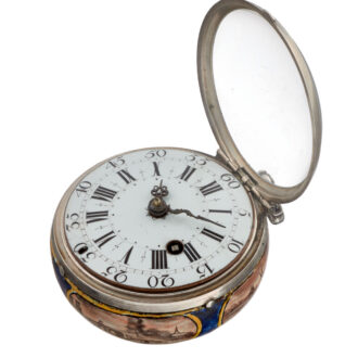 An early enamel verge pocket watch in a silver case Circa 1700 An early enamel verge pocket watch in a silver case Circa 1700