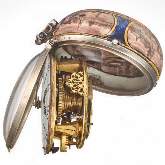 An early enamel verge pocket watch in a silver case Circa 1700 An early enamel verge pocket watch in a silver case Circa 1700