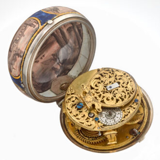 An early enamel verge pocket watch in a silver case Circa 1700 An early enamel verge pocket watch in a silver case Circa 1700