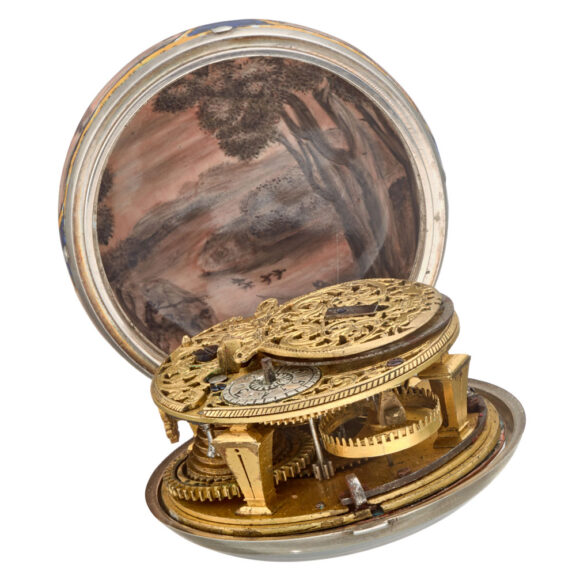 An early enamel verge pocket watch in a silver case Circa 1700 An early enamel verge pocket watch in a silver case Circa 1700