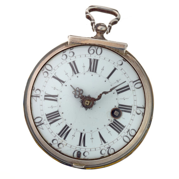 An early enamel verge pocket watch in a silver case Circa 1700 An early enamel verge pocket watch in a silver case Circa 1700