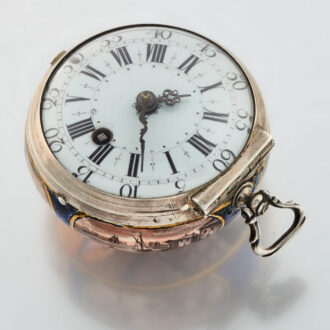 An early enamel verge pocket watch in a silver case Circa 1700 An early enamel verge pocket watch in a silver case Circa 1700