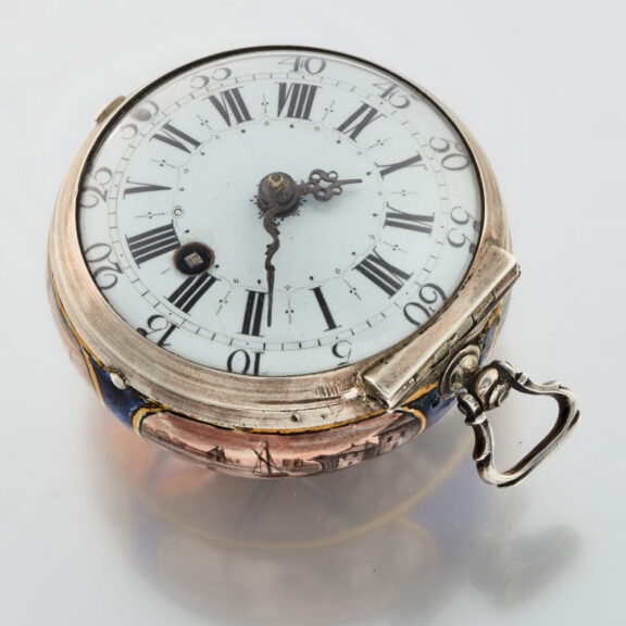 An early enamel verge pocket watch in a silver case Circa 1700 An early enamel verge pocket watch in a silver case Circa 1700