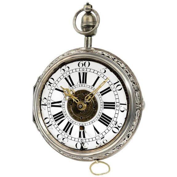 English silver repousse rococo quarter repeater Circa 1740