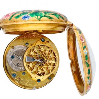 Swiss yellow gold and enamel open faced verge watch Circa 1750
