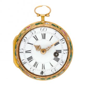 Swiss yellow gold and enamel open faced verge watch Circa 1750