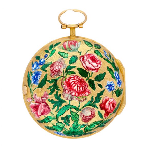Swiss yellow gold and enamel open faced verge watch Circa 1750