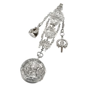 English pair cased repousse verge with chatelaine Circa 1758