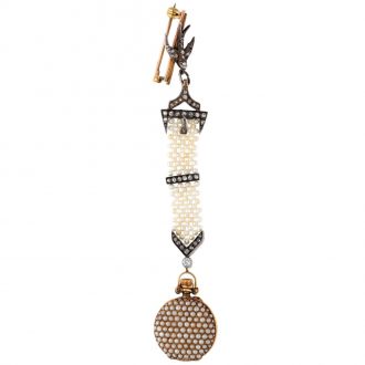 Swiss gold, pearl and diamond lady's pendant watch Circa 1900