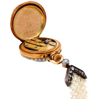 Swiss gold, pearl and diamond lady's pendant watch Circa 1900