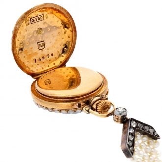 Swiss gold, pearl and diamond lady's pendant watch Circa 1900