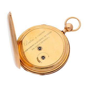 French gold quarter repeating jump hour cylinder watch Circa 1830