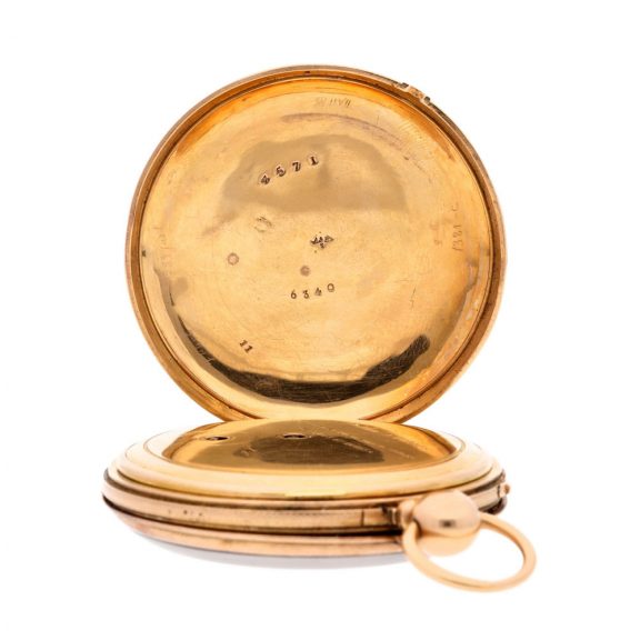 French gold quarter repeating jump hour cylinder watch Circa 1830 French gold quarter repeating jump hour cylinder watch Circa 1830