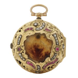 English rare gold diamond and ruby set repeater Circa 1750