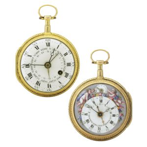 Rare gold double dialled calendar verge watch Circa 1780