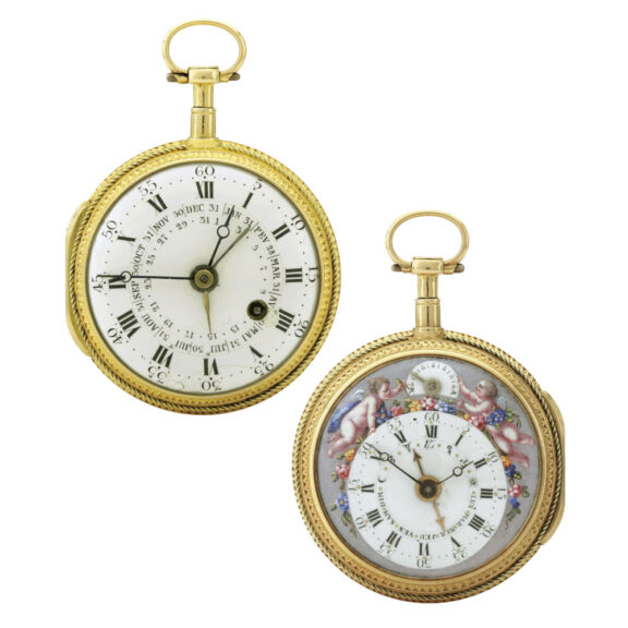 Rare gold double dialled calendar verge watch Circa 1780 Rare gold double dialled calendar verge watch Circa 1780