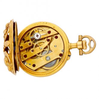 Swiss gold and enamel lady's lapel watch with pin Circa 1920