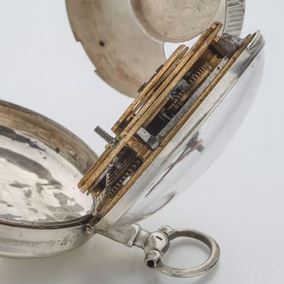 English late silver repousse verge watch with date Circa 1820 English late silver repousse verge watch with date Circa 1820