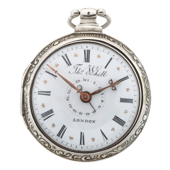 English late silver repousse verge watch with date Circa 1820 English late silver repousse verge watch with date Circa 1820
