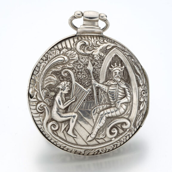 English late silver repousse verge watch with date Circa 1820 English late silver repousse verge watch with date Circa 1820