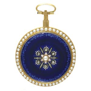 Gold Swiss enamel, pearl and diamond set verge Circa 1790