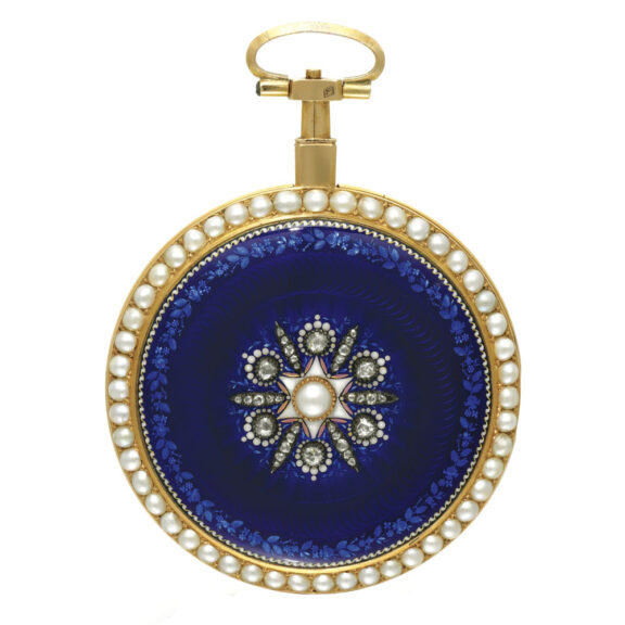 Gold Swiss enamel, pearl and diamond set verge Circa 1790