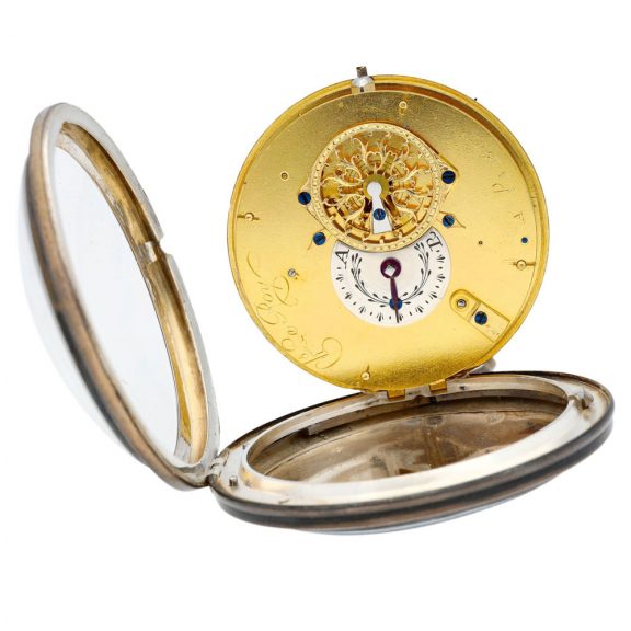 French silver centre seconds verge watch with calendar Circa 1800 French silver centre seconds verge watch with calendar Circa 1800