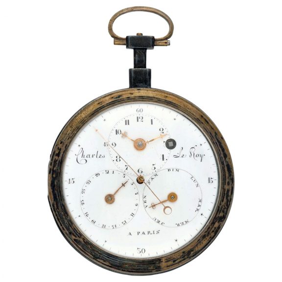 French silver centre seconds verge watch with calendar Circa 1800