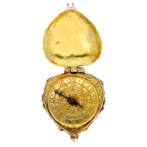 Gilt metal heart form verge watch with stackfreed Circa 1900