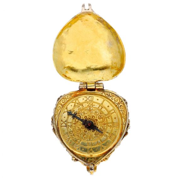 Gilt metal heart form verge watch with stackfreed Circa 1900 Gilt metal heart form verge watch with stackfreed Circa 1900