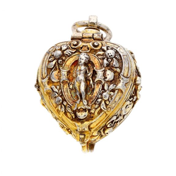 Gilt metal heart form verge watch with stackfreed Circa 1900 Gilt metal heart form verge watch with stackfreed Circa 1900