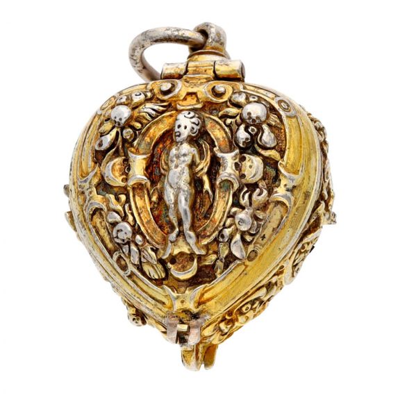 Gilt metal heart form verge watch with stackfreed Circa 1900 Gilt metal heart form verge watch with stackfreed Circa 1900