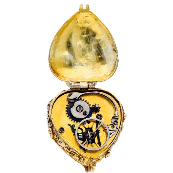 Gilt metal heart form verge watch with stackfreed Circa 1900 Gilt metal heart form verge watch with stackfreed Circa 1900